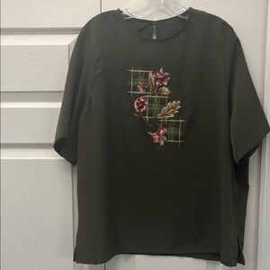 Vintage Green Bon Worth Short Sleeve Blouse Geometric Design